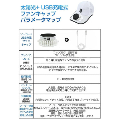 【多機能】楽風帽™｜熱中症対策｜ファン内蔵・UVカット・ソーラー充電